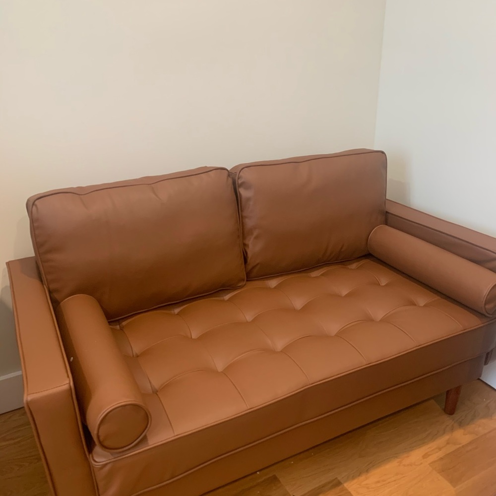 Faux leather two-seater couch - Picture 3 of 4
